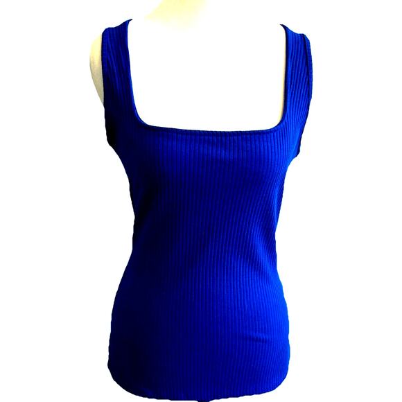 Womens Ribbed Tank Top Royal Blue Square Neck Classic Travel Friendly Y2K Medium - Picture 1 of 7